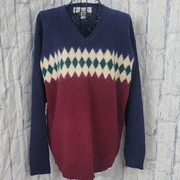 Montana Vintage V-Neck Argyle Wool Sweater Large Womens - Picture 1 of 6
